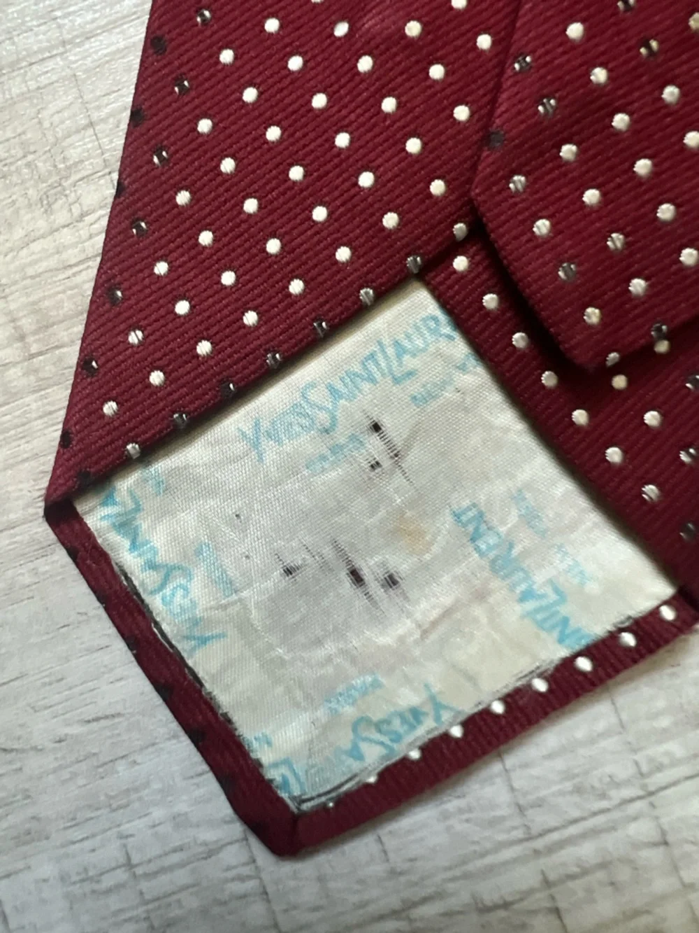 VINTAGE YSL SAINT LAURENT Men's Burgundy Polka Dot Tie - Classic Dress Tie